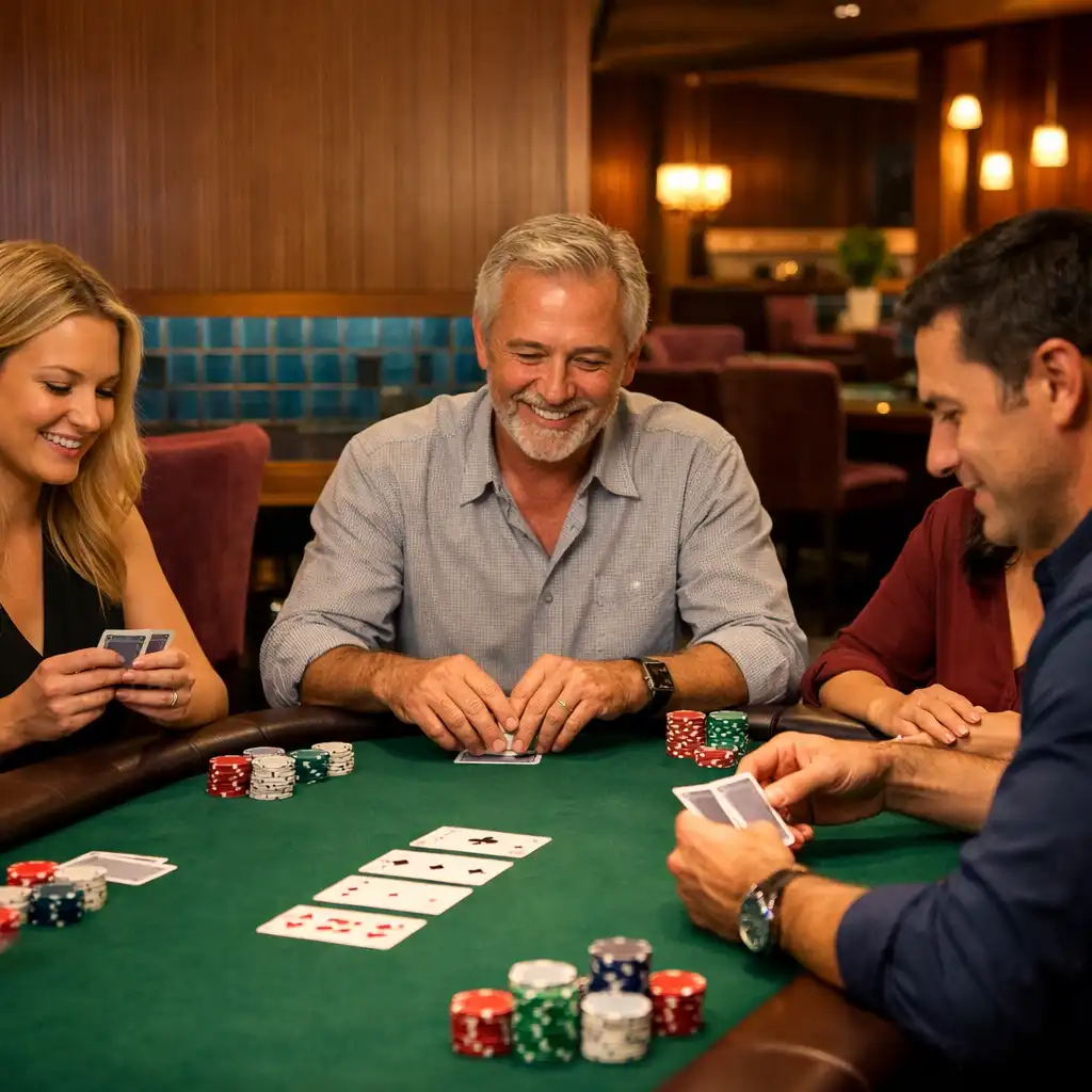 A Texas Hold’em table set with cards and neutral chips ready for players.
